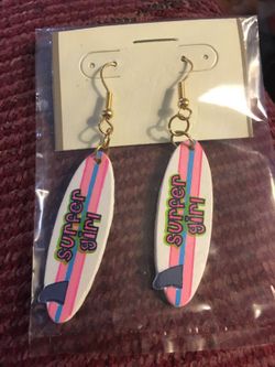New "surfer girl" surf board earrings