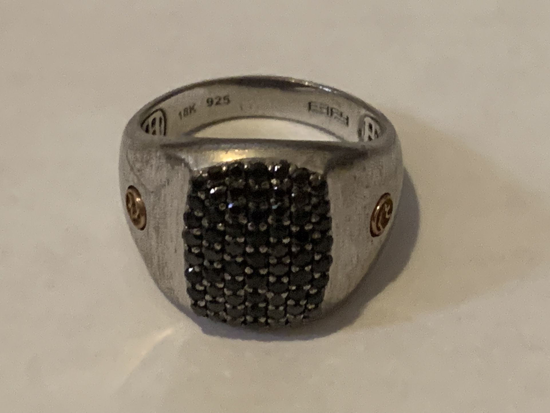 effy mens sterling silver 18k gold panther Accent Black Signet