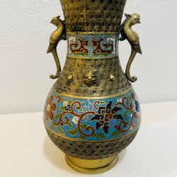 Vintage brass Asian Inspired Vase Urn