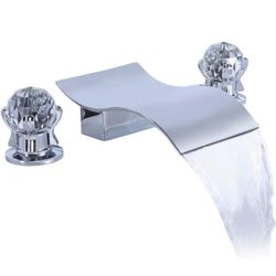 3-hole bathroom sink faucet set with two glass knobs, mounted on the deck, 8-inc