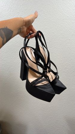 Mixx Shuz Black satin Strappy platform Block Heel Sandals