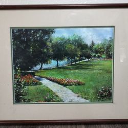 Signed Painting Dave Stout Washington Park, Rose Garden, Denver 