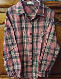 Pink Plaid Button-Front Flannel size XL