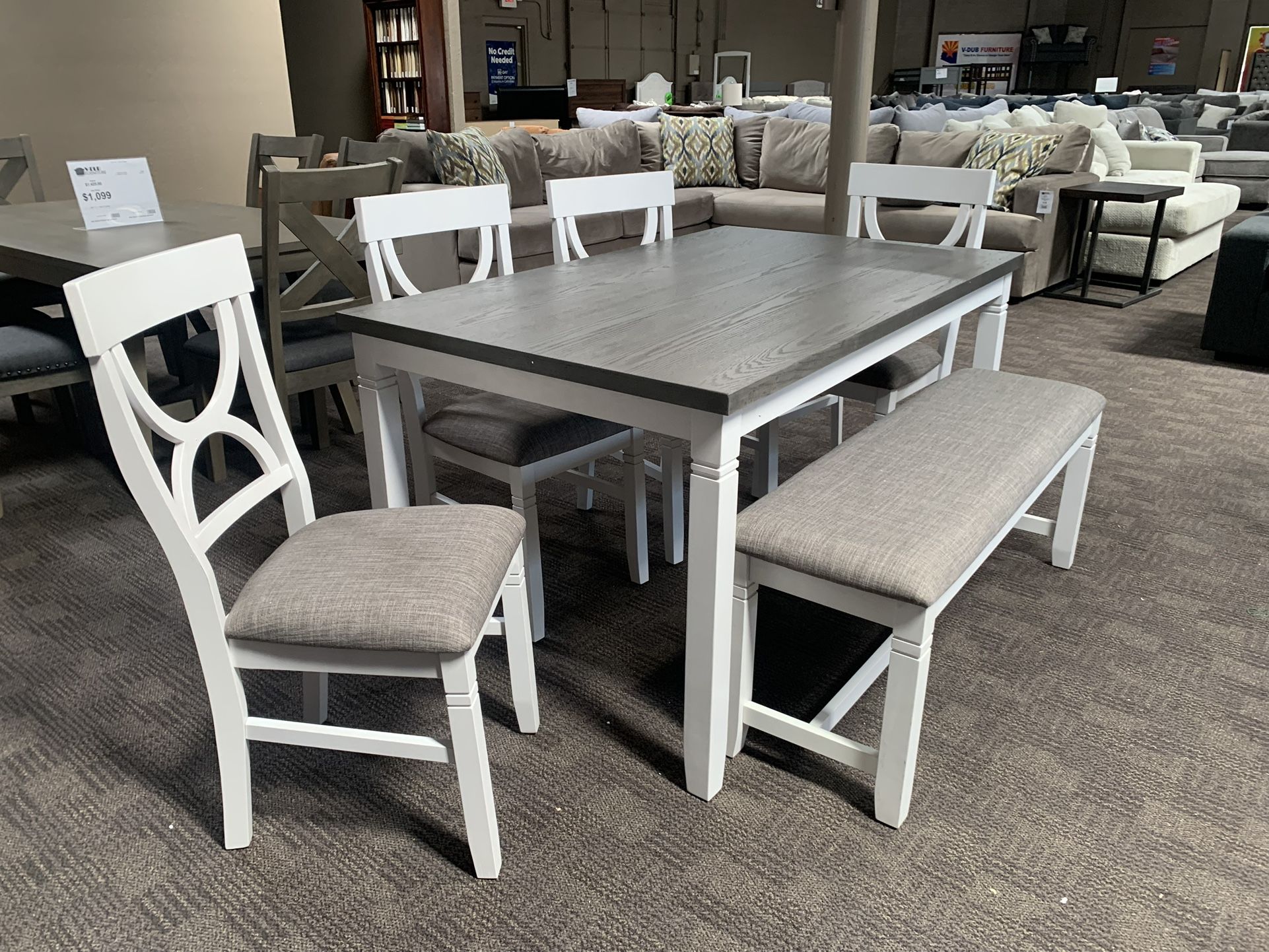 White And Grey Dining Table Set With Bench
