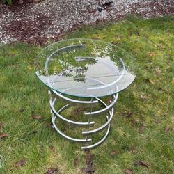 Inspire Q Vortex Base Modern Metal & Glass End Table in Silver/Clear