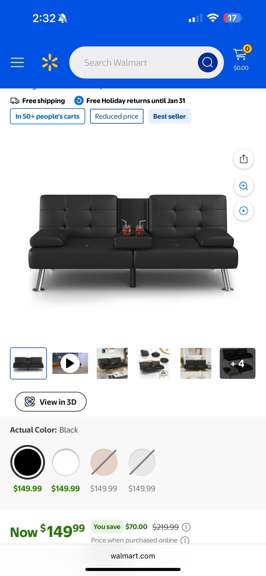 Brand New Black Leather Futon