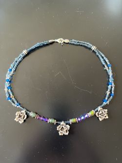 Beautiful Beaded Necklace with Metal Flowers