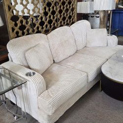 Beige Sofa Fabric USB-A & USB-C Charging Port New