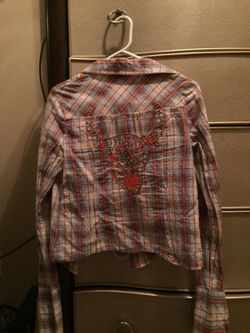 Miss Me long sleeve plaid shirt with Crystals