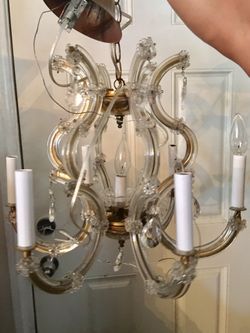 Petite Vintage Murano Glass / Maria Theresa Crystal Chandelier In a Lovely & Unusual Shape