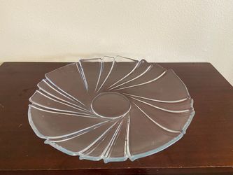 Clear Glass Round Platter - Sunburst Design 15”