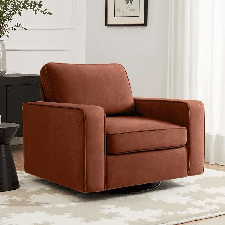 360° Swivel Accent Chair Set of 1, 36.2" Wide Accent Chair Armchair, Comfy Upholstered Single Sofa Chair RedBrown,$100