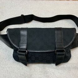 Gucci GG Black Canvas Waist Bag 