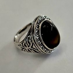 TIGEREYE TITANIUM NEW SILVER EMBOSSED MENS BEZEL SET SIZE 11 RING