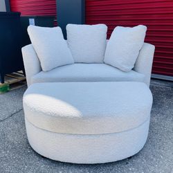 🏷FURNITURE OUTLET | Holley Oversized Fabric Accent Chair with Storage Ottoman 💥 We Finance 