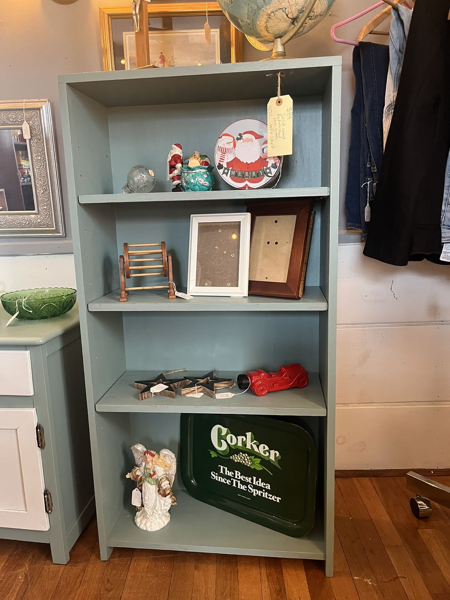 Vintage Chic Solid Wood Refurbished Blue/green Bookshelf