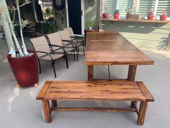 Table, chairs, bench