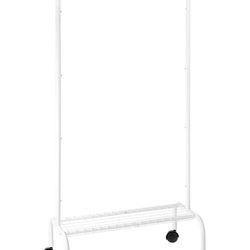 Rolling Garment Rack with Shelf – Heavy-Duty Metal Clothing Rack on Wheels, 64.9” Tall Clothes Organizer with Bottom Storage, White