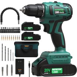 inspiritech 20V Cordless Brushless Power Drill Set with 2 Batteries and Charger