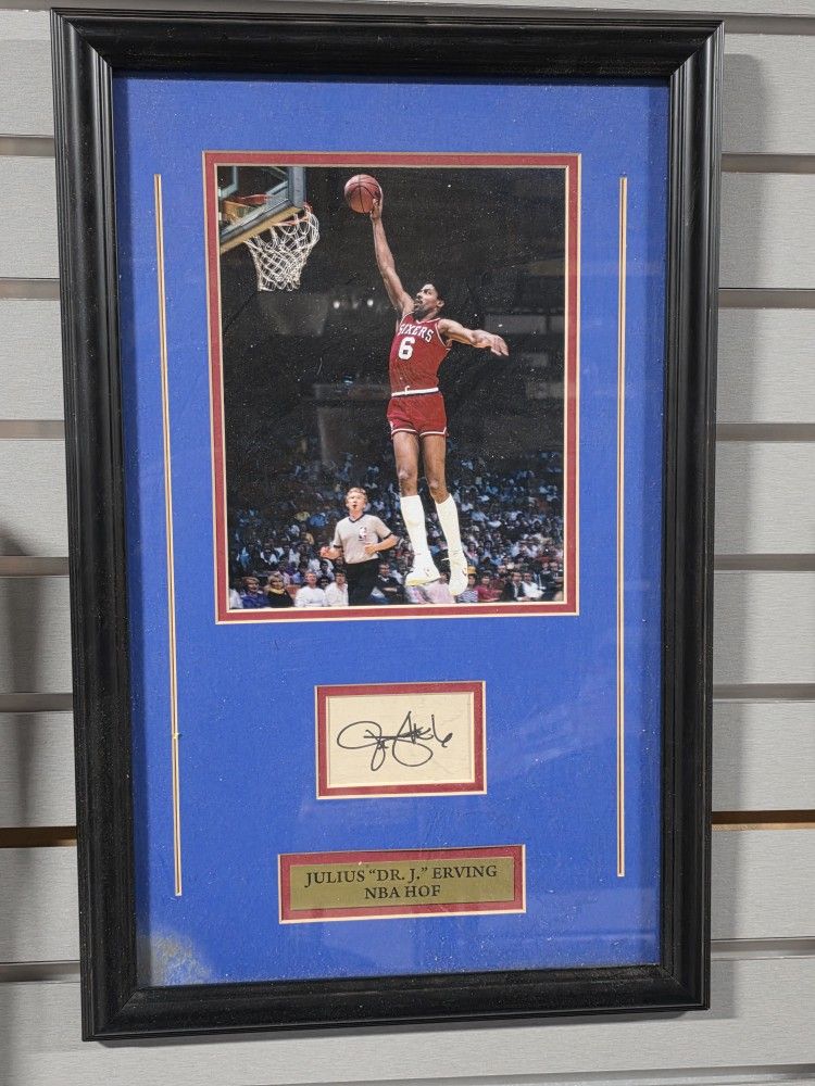 Signed Autograph Julius Erving Dr. J Philadelphia 76ers Framed Basketball Photo Display