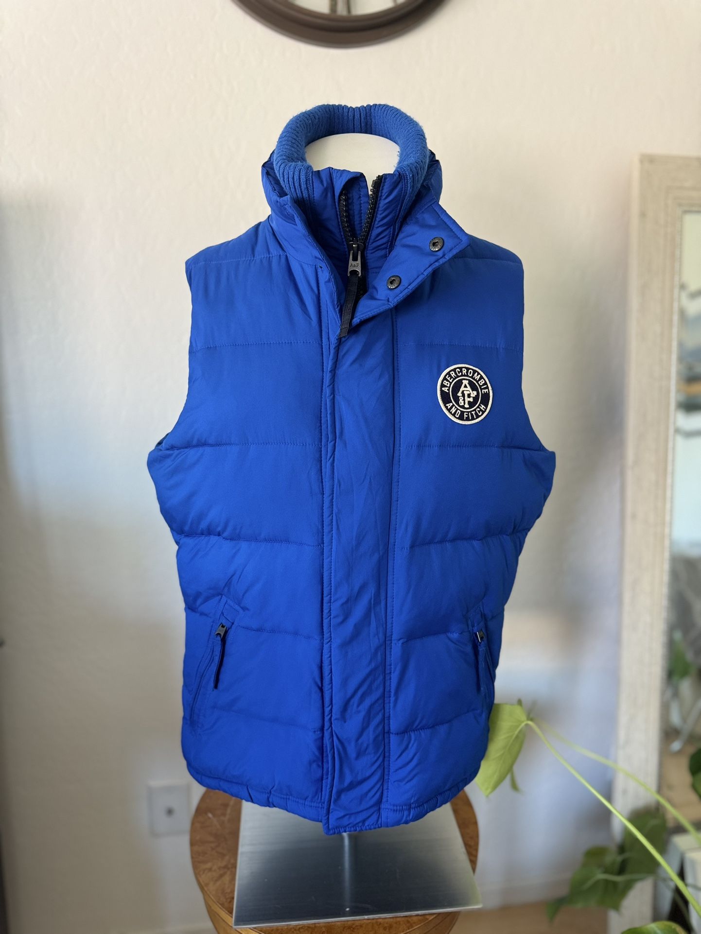 Abercrombie Fitch Vest Mens Medium Blue Puffer Full Zip Button Pockets
