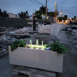 Concrete Large Rectangular Planters or Water Fountain / Cement Backyard Patio Garden Planter Pots / Outdoor Fountains