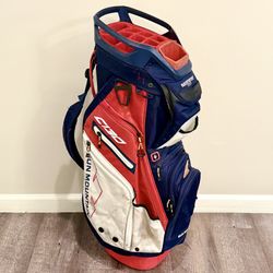 SUN MOUNTAIN C130 Golf Club Cart Bag, 14-Way, EXCELLENT! Red / White / Blue