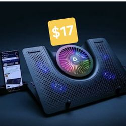 KLIM Nova RGB Laptop Cooling Pad - Gaming Laptop Cooler with Phone Holder - Quiet Laptop Stand with Fan