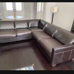 Leather Sofa Couch 2 Piece With Pull Out Bed Brown 