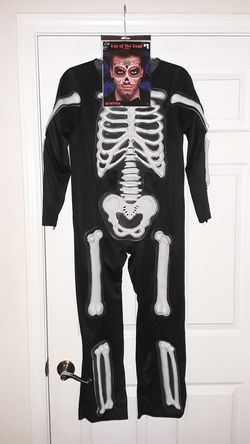 BOY'S XL Skeleton Halloween Costume & Face Tatoos