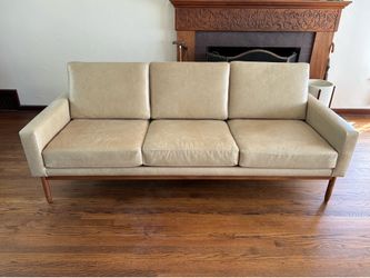 DWR Raleigh 3 seat sofa - walnut frame, leather
