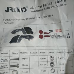 J JL Enter Fender Liners For Jeep Wrangler 2018-2021 Gladiator Etc. 