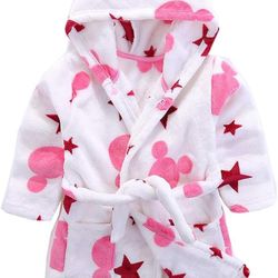 Plush Soft Fleece Hooded Bathrobe for Kids 3-5