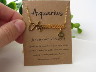12 Constellation Zodiac Old English Letter Sign Pendant Necklace, Aquarius