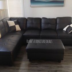 Brand New Black Sectional Sofa With  Ottoman 