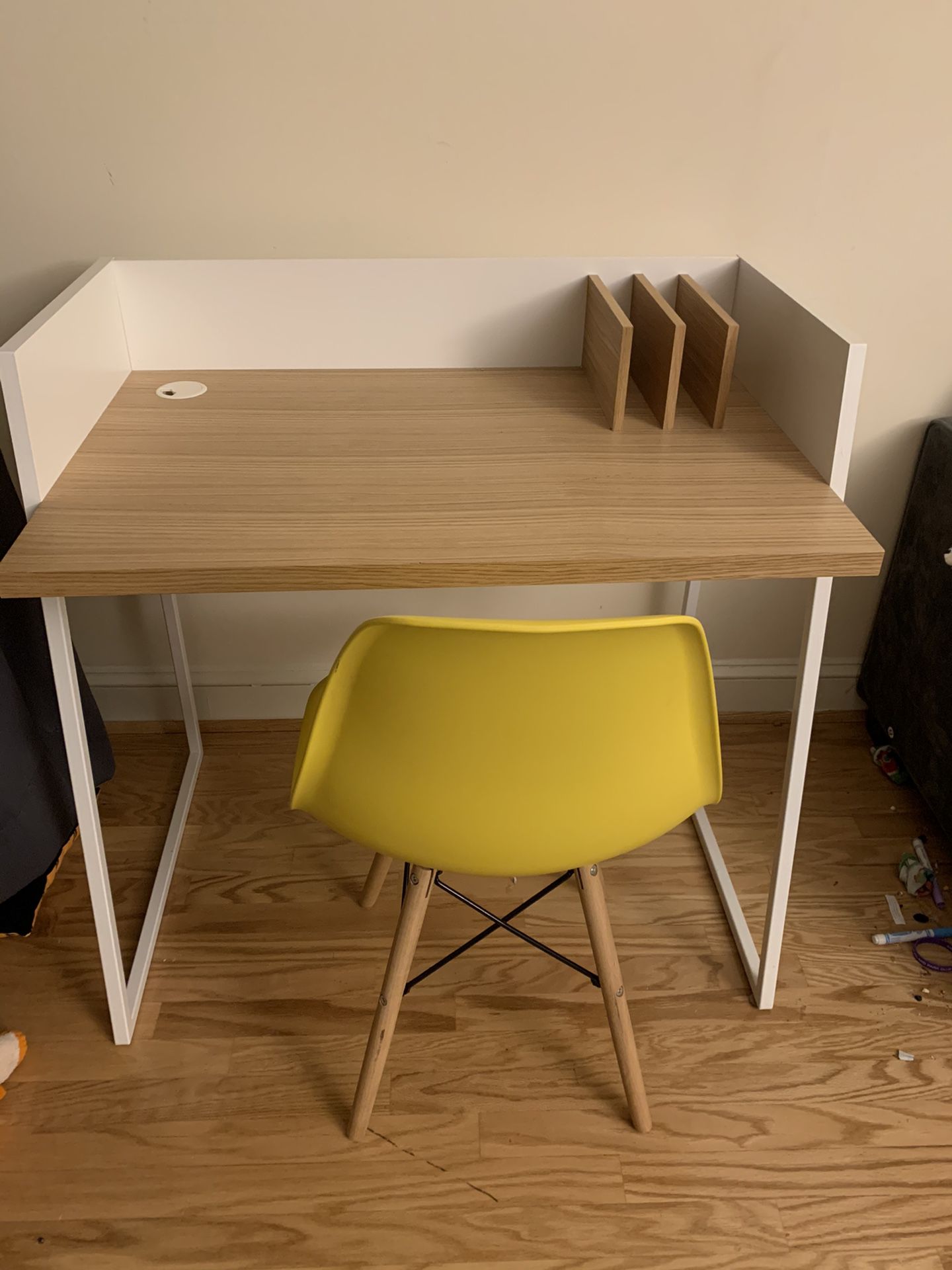Modern desk with yellow chair