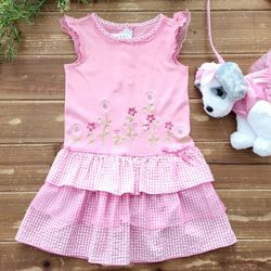 5T PINK & WHITE GINGHAM RUFFLE EMBROIDERED FLORAL DRESS