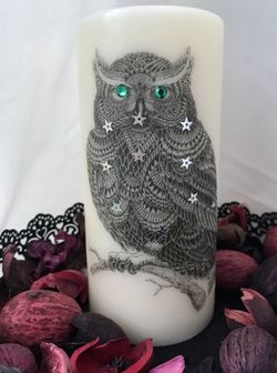 Unique custom made owl candle