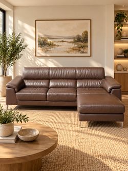 Brown Leather Sofa with Reversible Ottoman [FREE Delivery]