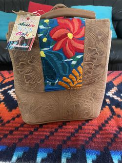 Embroidered Leather Backpack