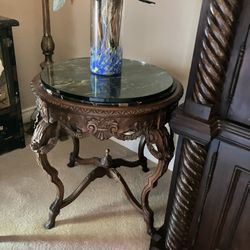 Antique Carved Victorian Marble-Top Table 