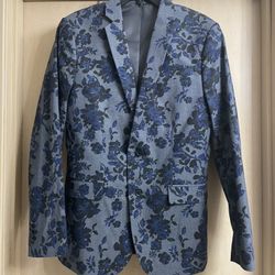 Like New Men’s Slim size medium Blazer. Beautiful jacket. Worn once.  Gray w/blue/black floral   Smoke free home. 