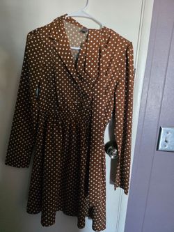 Brown Polka Dot Long Sleeve Mini Dress