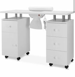 Manicure Table Nail Desk for Nail Tech, Nail Table Beauty Salon Station w/Electric Dust Collector Acetone Resistant w/Lockable Wheel,Arm Rest