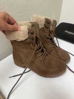 Brown Suede Lace-Up Boots with Faux Fur Cuff size 7