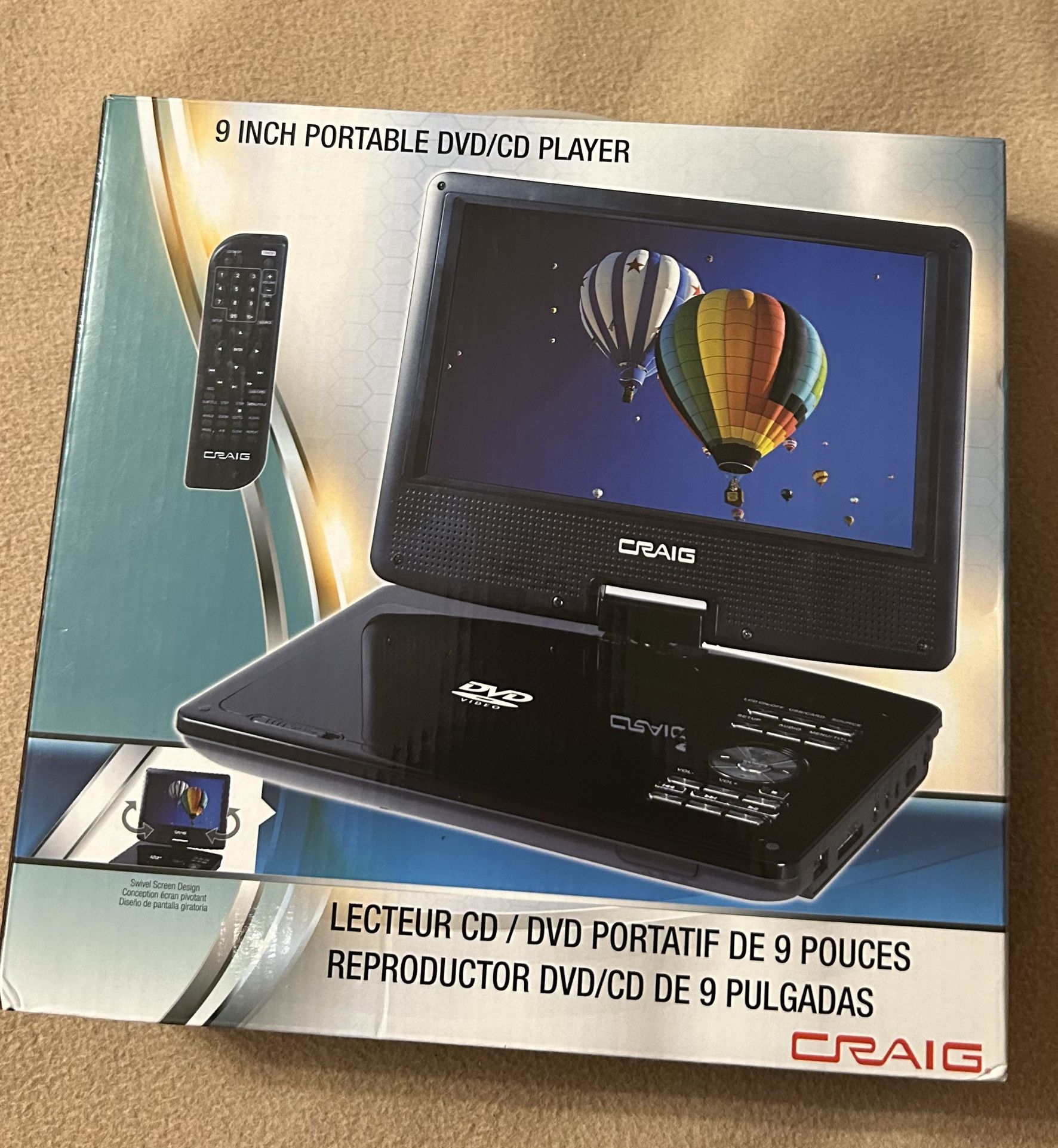 NIB Craig black 9 Inch LCD Screen Portable DVD/CD Player W/ Accessories