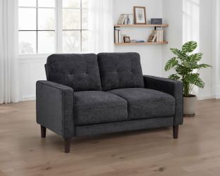 Bowen II Steel Grey Fabric Upholstered Track Arm Loveseat