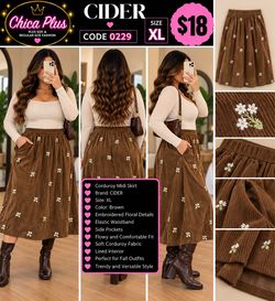 CIDER Brown Corduroy Midi Skirt XL