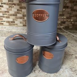3pc Tin Grey Canisters Set
