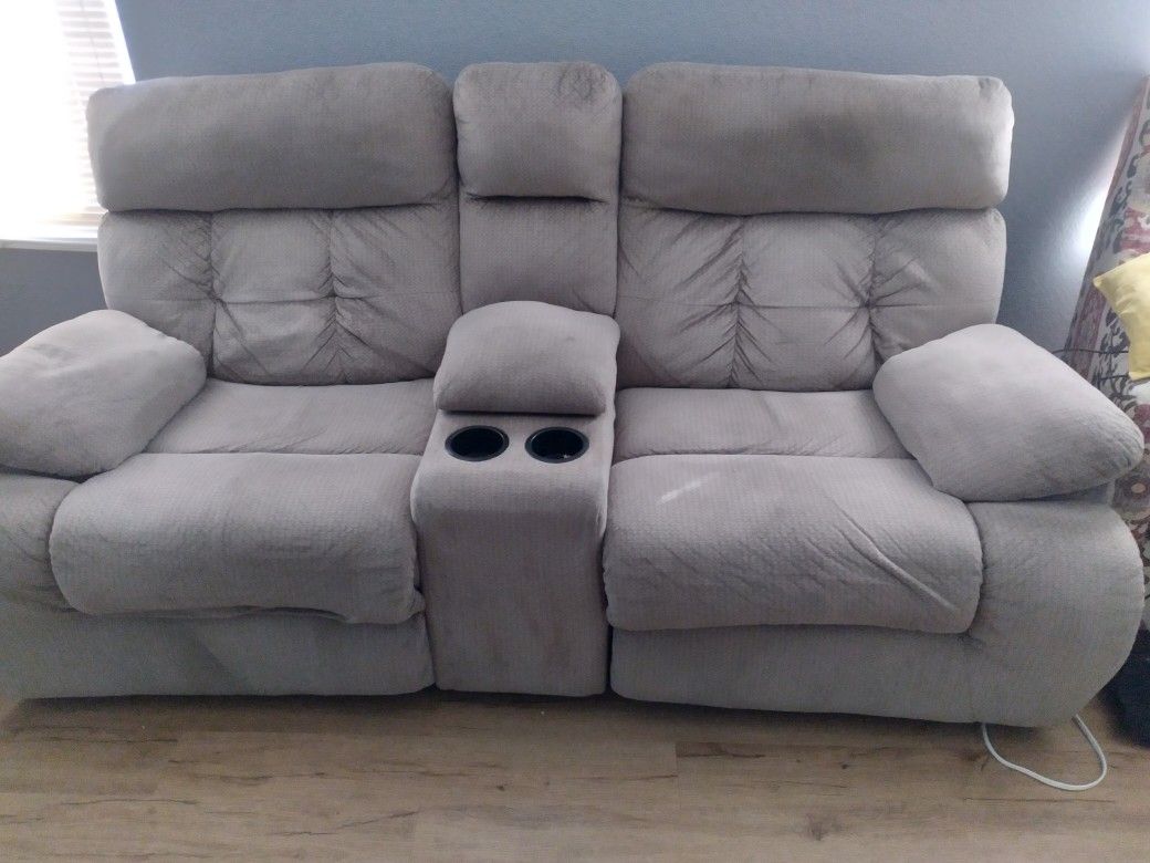 Large Beige Sofa And 2 Reclining Sofas Attached